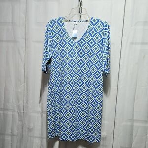 Lulu-B Blue and White Geometric Midi Dress